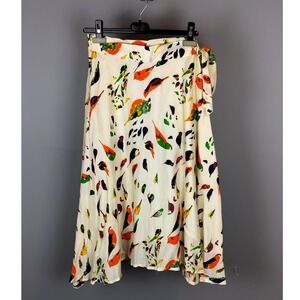 Anthropologie Porridge Bird Print Wrap Midi Skirt Sz Small Cream Multicolor